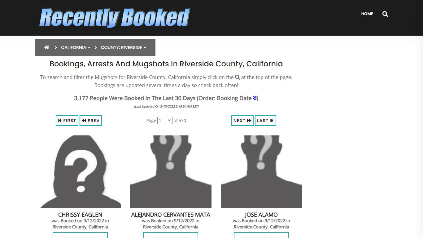 Bookings, Arrests and Mugshots in Riverside County, California